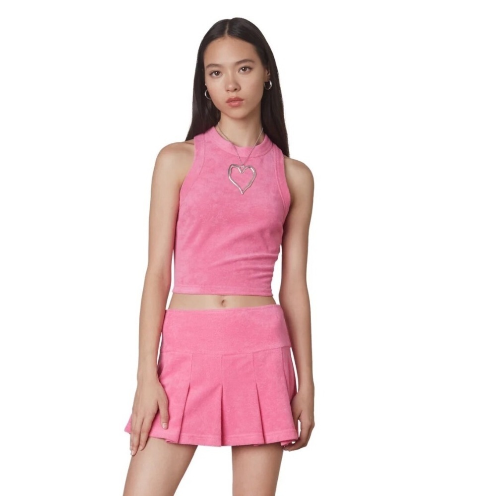 NIA The Brand French Terry Pleated Tennis Skirt Pink Size XS